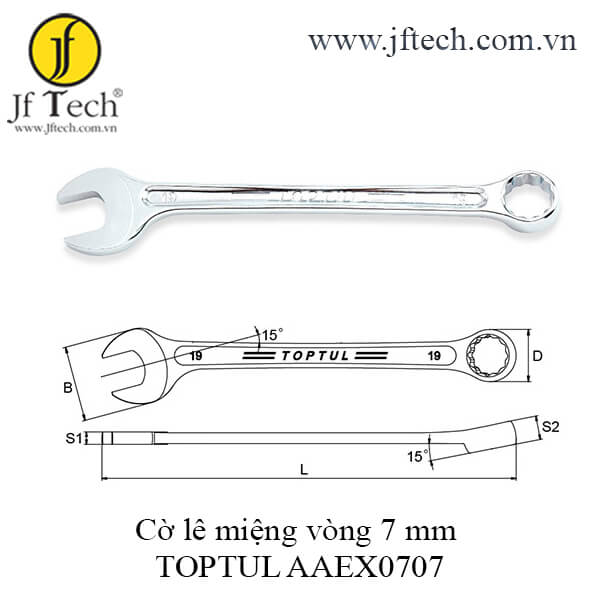 Cờ lê vòng miệng sao siêu cứng 15° TOPTUL AAEX0707