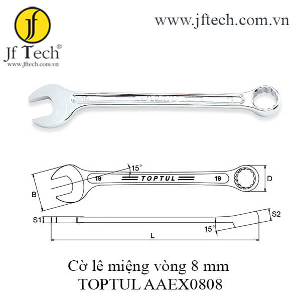 Cờ lê vòng miệng sao siêu cứng 15° TOPTUL AAEX0808