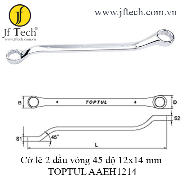 Cờ lê 2 đầu vòng 45 độ 12x14 mm TOPTUL AAEH1214