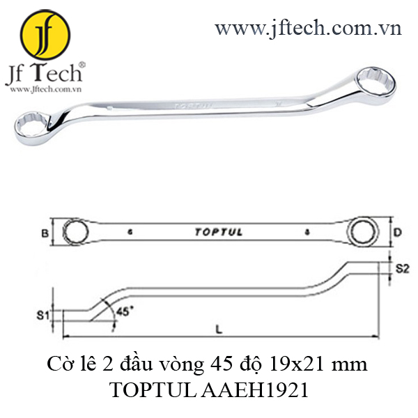 Cờ lê 2 đầu vòng 45 độ 19x21 mm TOPTUL AAEH1921