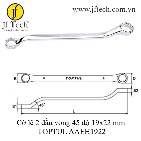 Cờ lê 2 đầu vòng 45 độ 20x22 mm TOPTUL AAEH2022