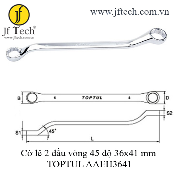 Cờ lê 2 đầu vòng 45 độ 36x41 mm TOPTUL AAEH3641