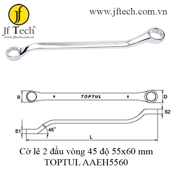 Cờ lê 2 đầu vòng 45 độ 55x60 mm TOPTUL AAEH5560 