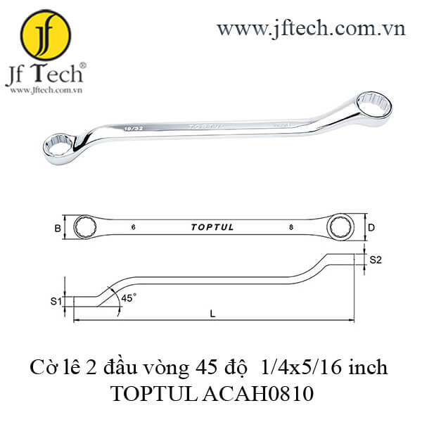 Cờ lê 2 đầu vòng 45 độ  1/4x5/16 inch TOPTUL ACAH0810