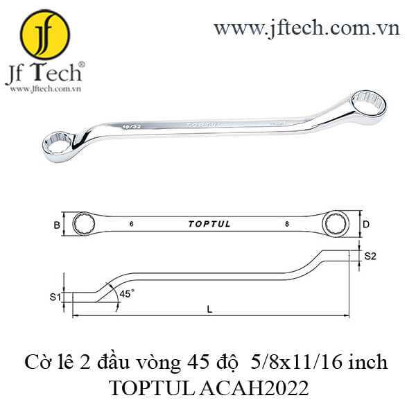 Cờ lê 2 đầu vòng 45 độ  5/8x11/16 inch TOPTUL ACAH2022