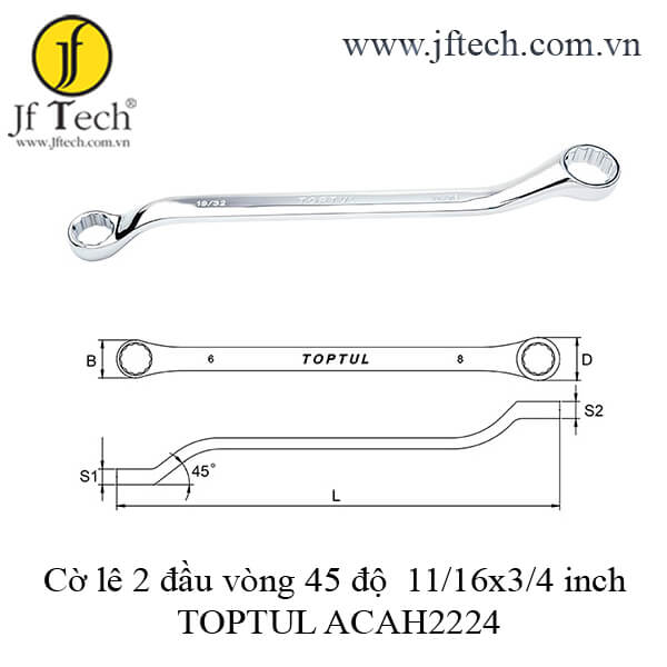 Cờ lê 2 đầu vòng 45 độ  11/16x3/4 inch TOPTUL ACAH2224