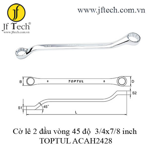 Cờ lê 2 đầu vòng 45 độ  3/4x7/8 inch TOPTUL ACAH2428