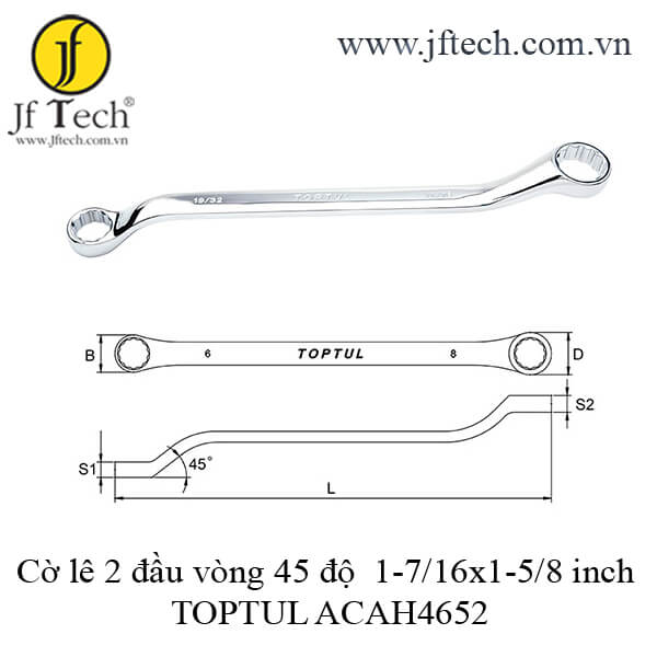Cờ lê 2 đầu vòng 45 độ  1-7/16x1-5/8 inch TOPTUL ACAH4652