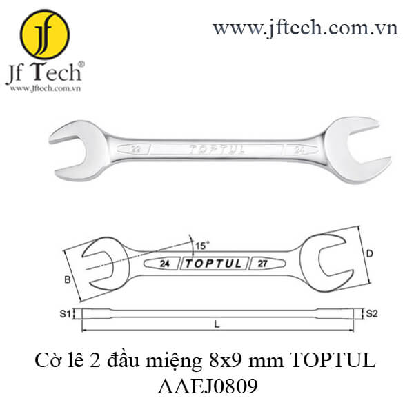 Cờ lê 2 đầu miệng 8x9 mm TOPTUL AAEJ0809