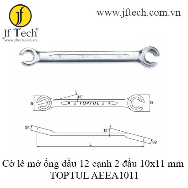 Cờ lê mở ống dầu 12 cạnh 2 đầu 10x11 mm TOPTUL AEEA1011