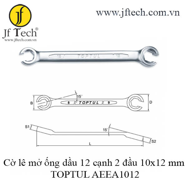 Cờ lê mở ống dầu 12 cạnh 2 đầu 10x12 mm TOPTUL AEEA1012