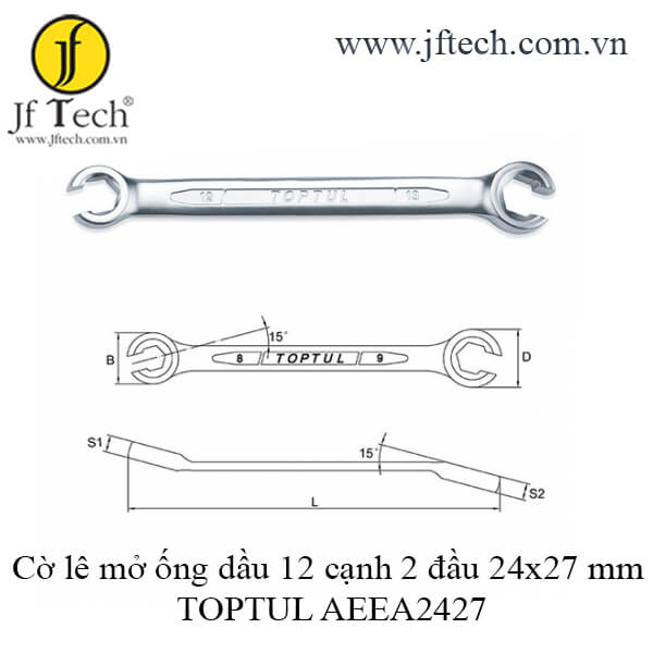 Cờ lê mở ống dầu 12 cạnh 2 đầu 24x27 mm TOPTUL AEEA2427