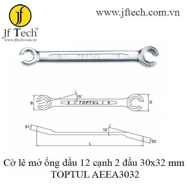 Cờ lê mở ống dầu 12 cạnh 2 đầu 30x32 mm TOPTUL AEEA3032