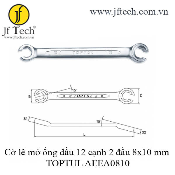 Cờ lê mở ống dầu 12 cạnh 2 đầu 8x10 mm TOPTUL AEEA0810