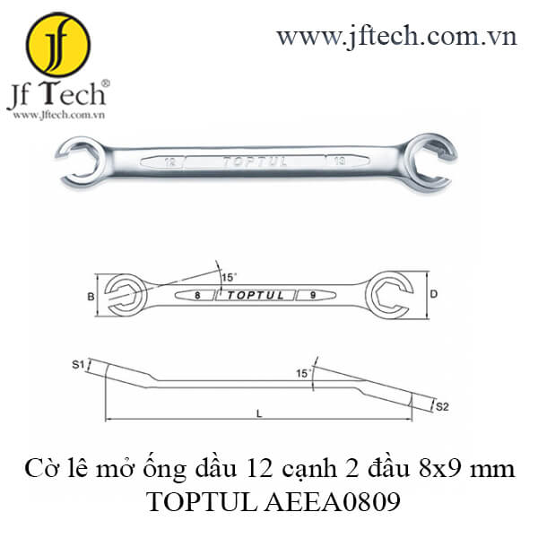 Cờ lê mở ống dầu 12 cạnh 2 đầu 8x9 mm TOPTUL AEEA0809