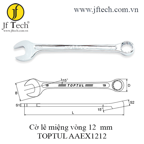 Cờ lê vòng miệng sao siêu cứng 15° TOPTUL AAEX1212