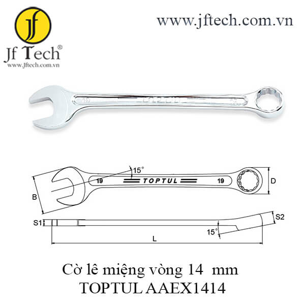 Cờ lê vòng miệng sao siêu cứng 15° TOPTUL AAEX1414