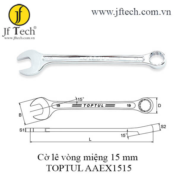 Cờ lê vòng miệng sao siêu cứng 15° TOPTUL AAEX1515