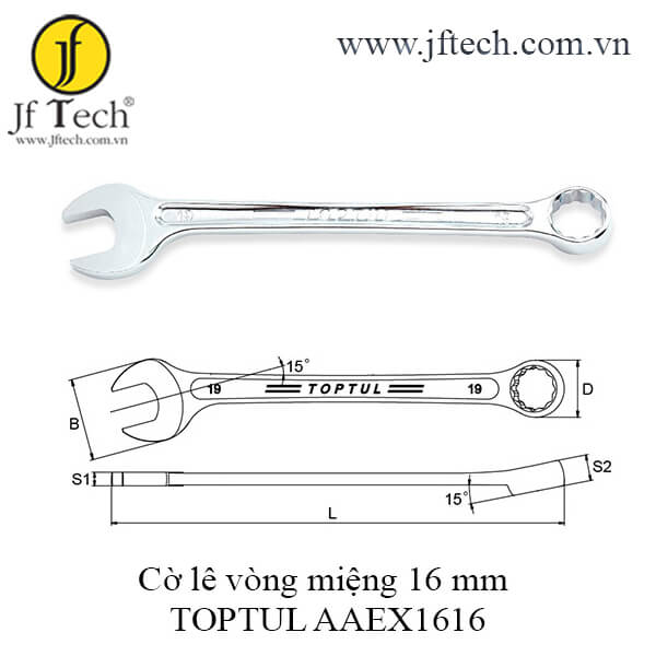 Cờ lê vòng miệng sao siêu cứng 15° TOPTUL AAEX1616