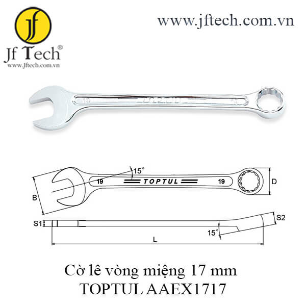 Cờ lê vòng miệng sao siêu cứng 15° TOPTUL AAEX1717