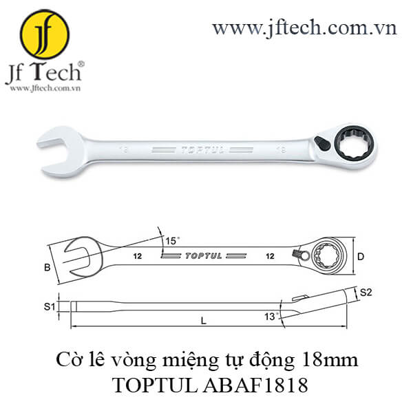 Cờ lê vòng miệng tự động 18mm TOPTUL ABAF1818
