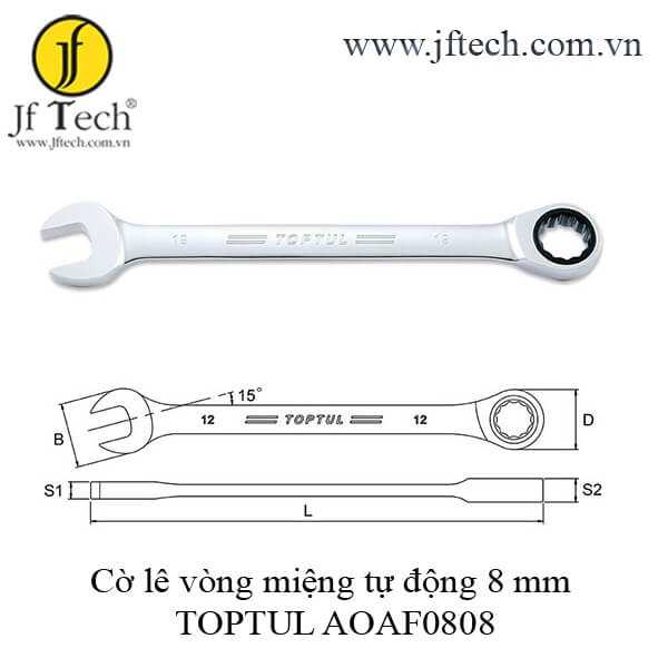 Cờ lê vòng miệng tự động 8 mm TOPTUL AOAF0808
